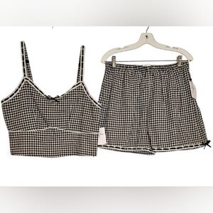 Japna NWT Black & White Gingham 2-piece Crop Top & Shorts Set Y2k Cottagecore Lg